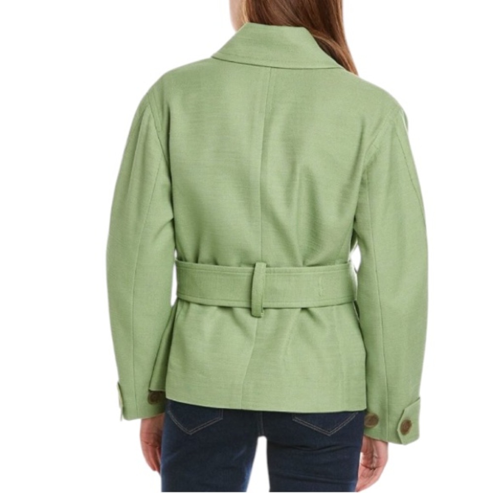 VINCE SAHARIENNE JACKET WOMENS SIZE MEDIUM GREEN LINEN BLEND BELTED - Picture 2 of 12